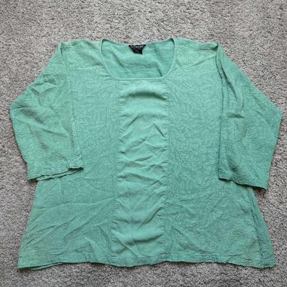 Citron Santa Monica 100% Silk Floral 3/4 Sleeve Top Womens Size Large